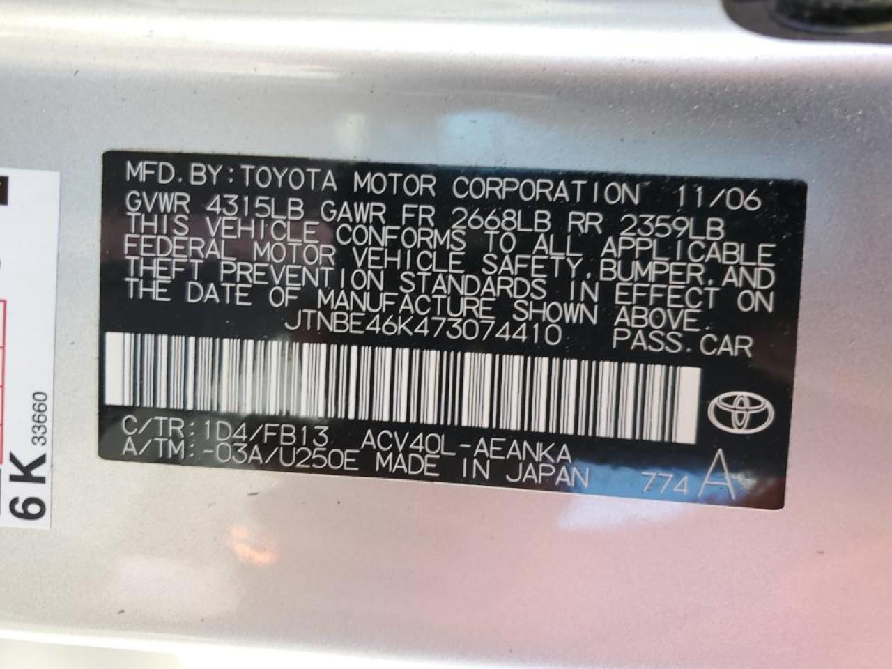 JTNBE46K473074410 2007 Toyota Camry Ce