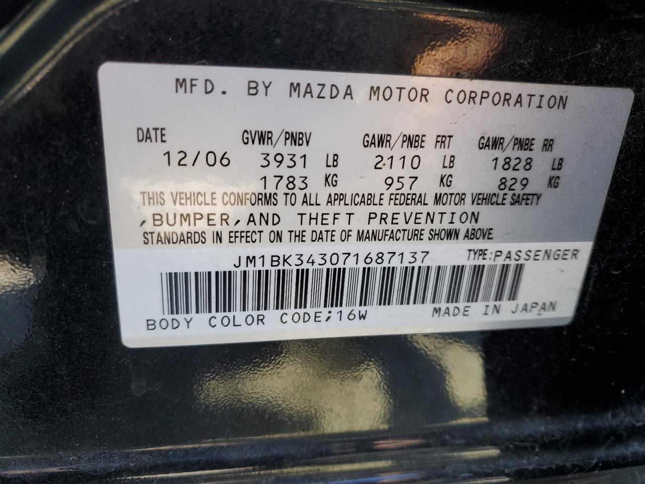 JM1BK343071687137 2007 Mazda 3 Hatchback