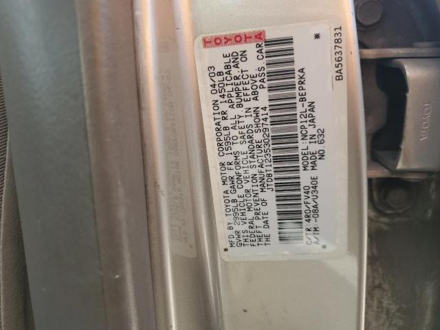 2003 Toyota Echo VIN: JTDBT123530297414 Lot: 58978804