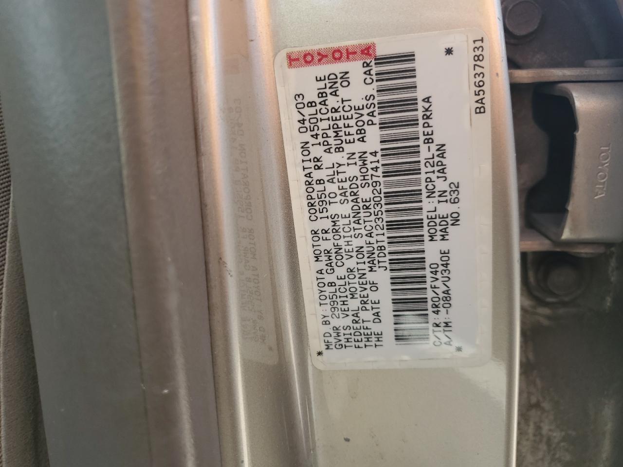 JTDBT123530297414 2003 Toyota Echo