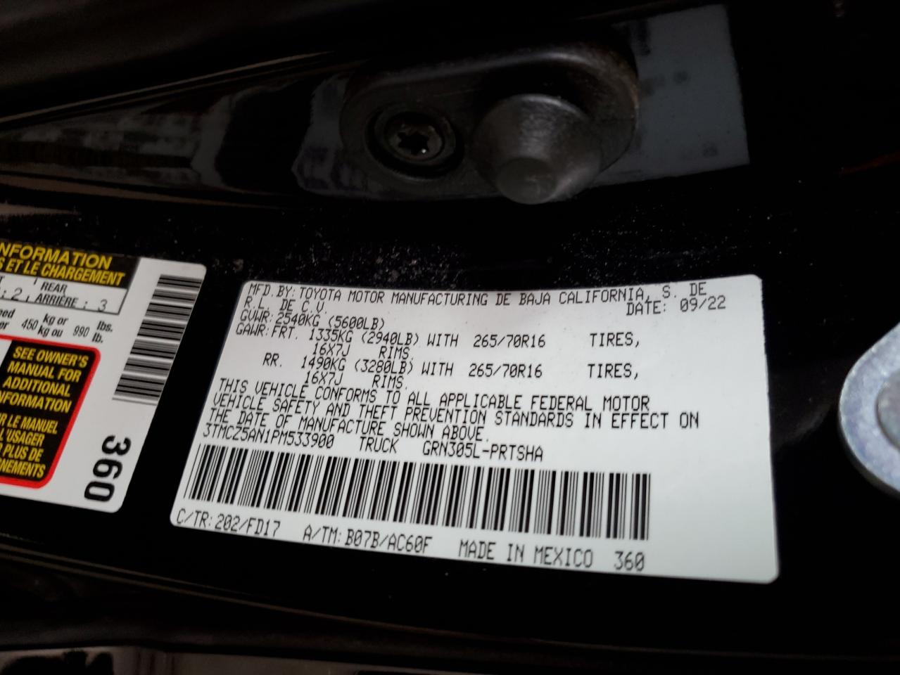 3TMCZ5AN1PM533900 TOYOTA TACOMA 2023