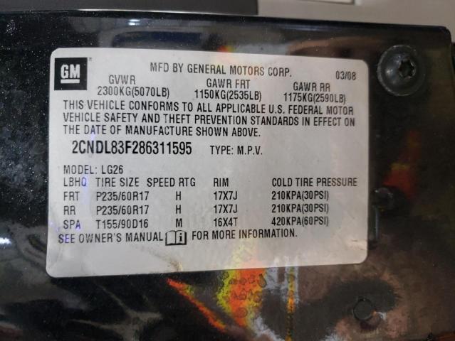 2008 Chevrolet Equinox Ltz VIN: 2CNDL83F286311595 Lot: 61104734