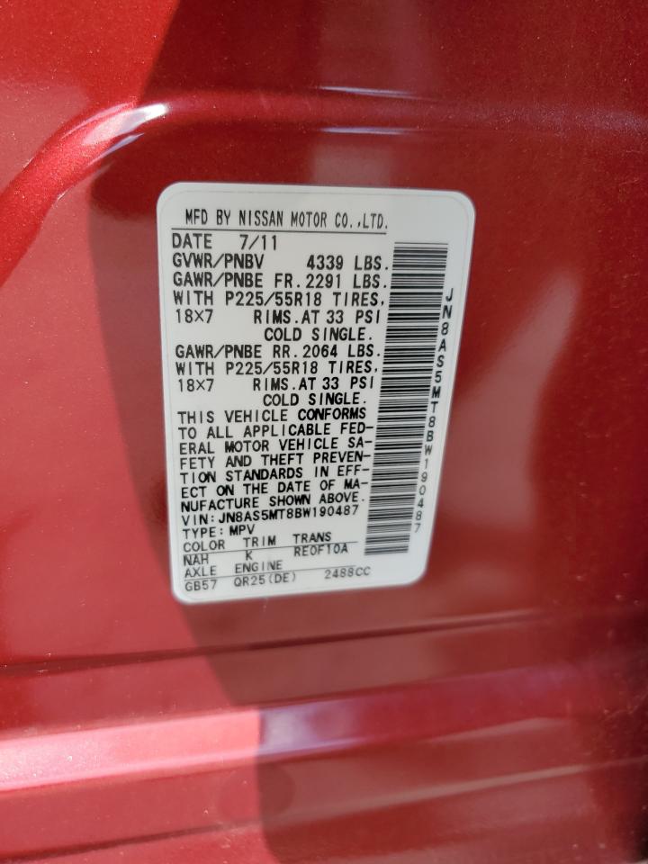 JN8AS5MT8BW190487 2011 Nissan Rogue S