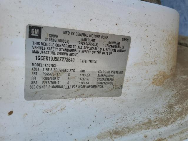 2008 Chevrolet Silverado K1500 VIN: 1GCEK19J58Z273640 Lot: 59885064