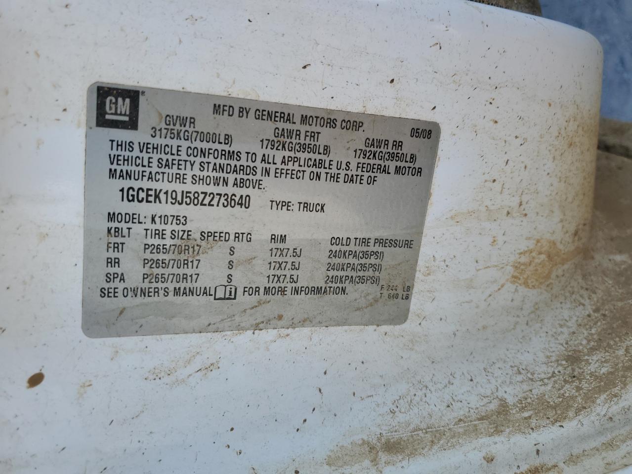 1GCEK19J58Z273640 2008 Chevrolet Silverado K1500