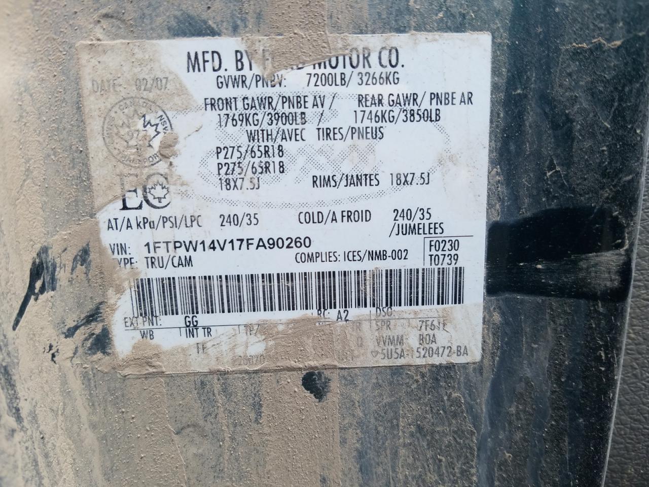 1FTPW14V17FA90260 2007 Ford F150 Supercrew