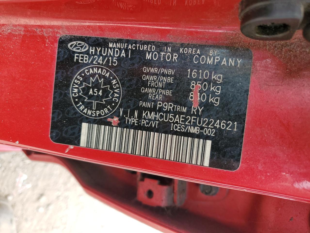 KMHCU5AE2FU224621 2015 Hyundai Accent Gls