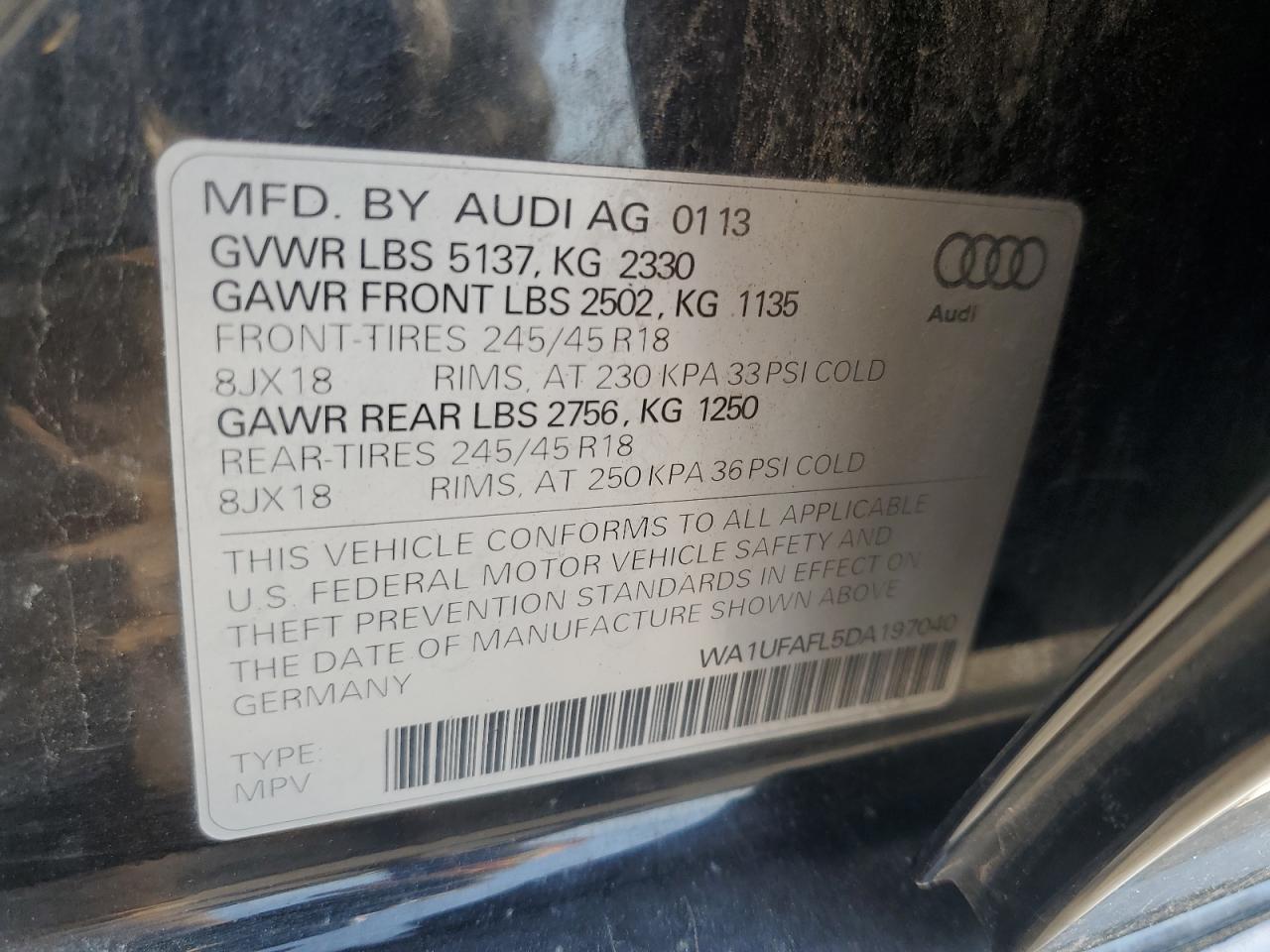 WA1UFAFL5DA197040 2013 Audi A4 Allroad Premium Plus