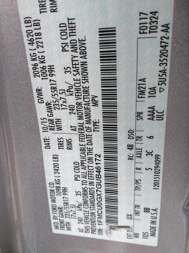 1FMCU0GX7GUB46172 FORD ESCAPE 2016
