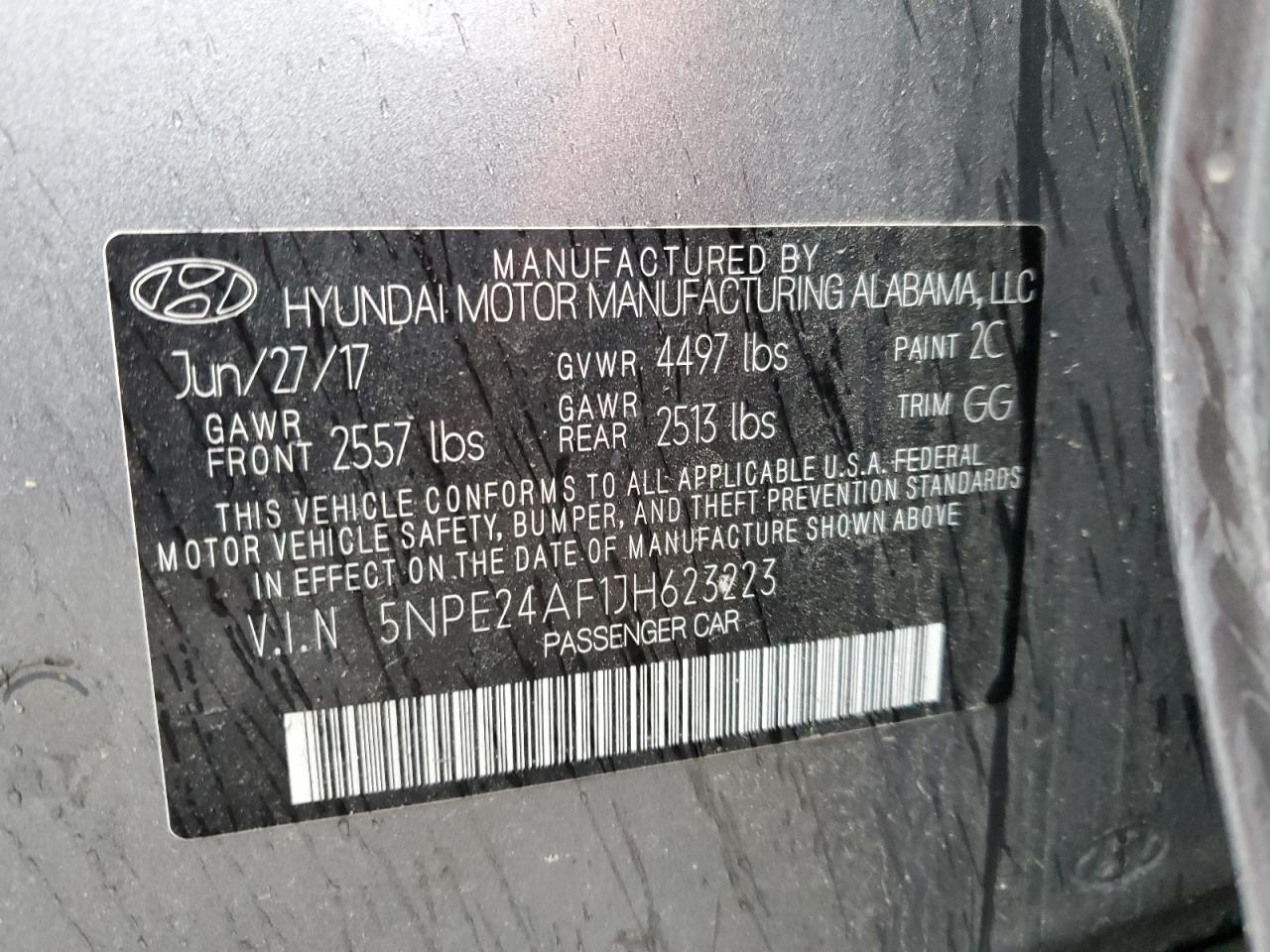 2018 Hyundai Sonata Se vin: 5NPE24AF1JH623223