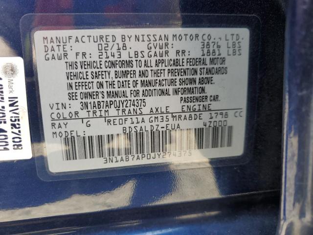 2018 Nissan Sentra S VIN: 3N1AB7AP0JY274375 Lot: 59899774