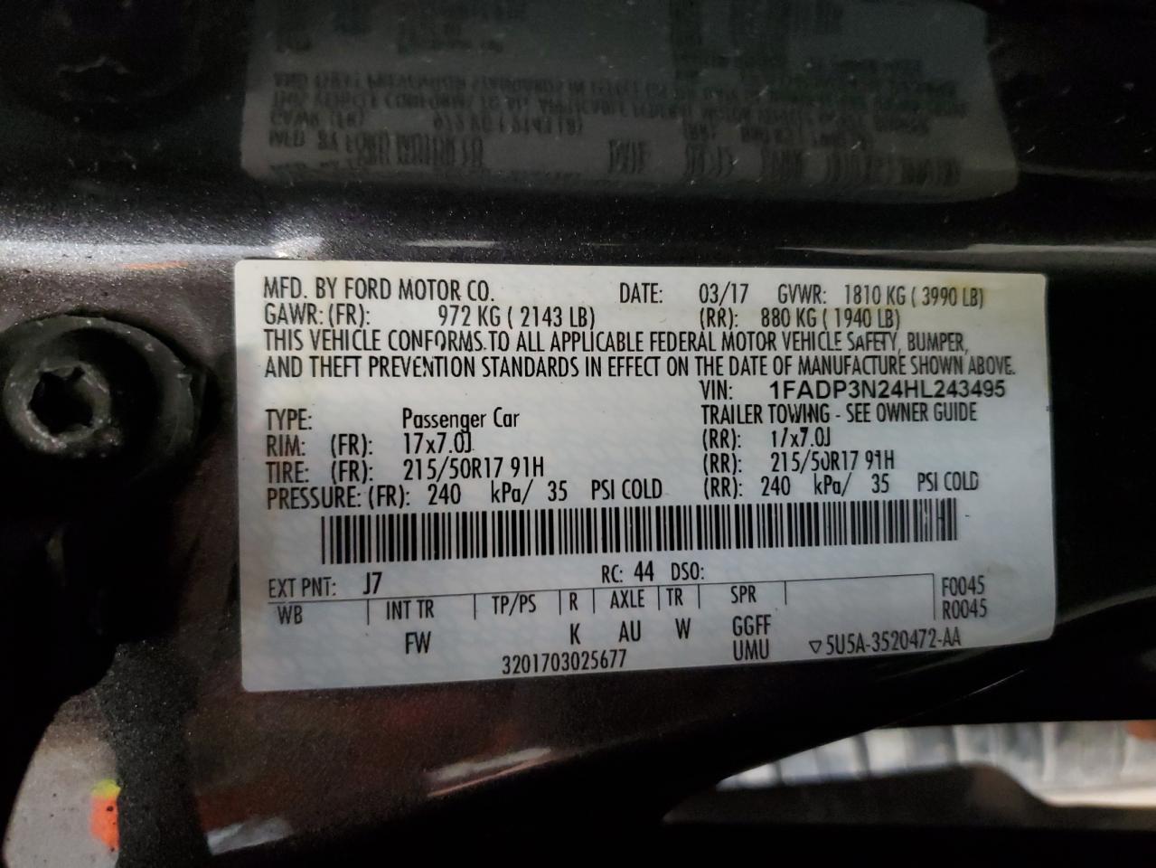 1FADP3N24HL243495 2017 Ford Focus Titanium
