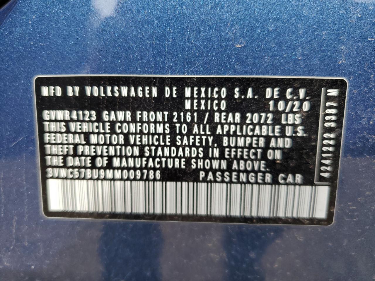 3VWC57BU9MM009786 2021 Volkswagen Jetta S