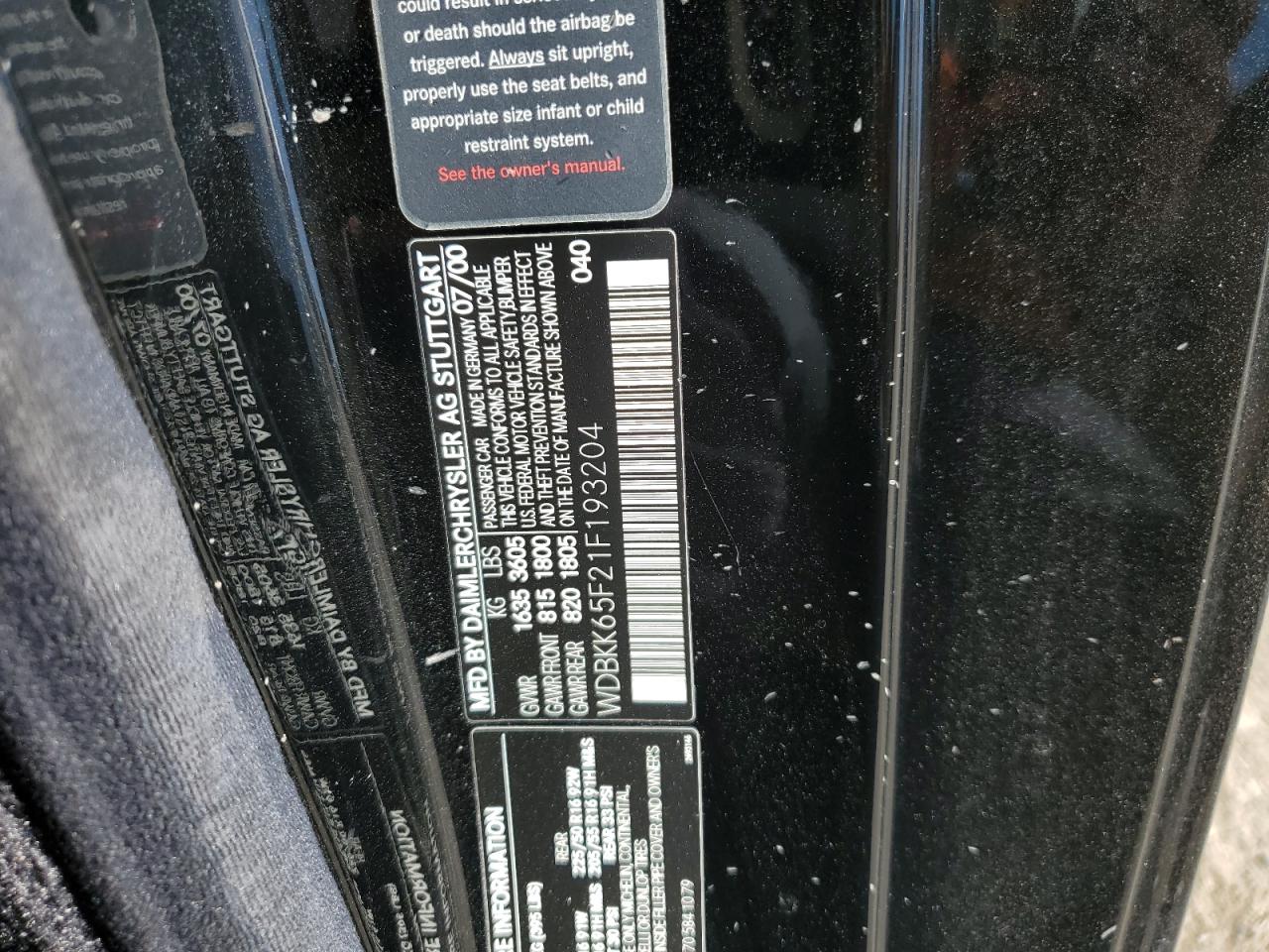 WDBKK65F21F193204 2001 Mercedes-Benz Slk 320