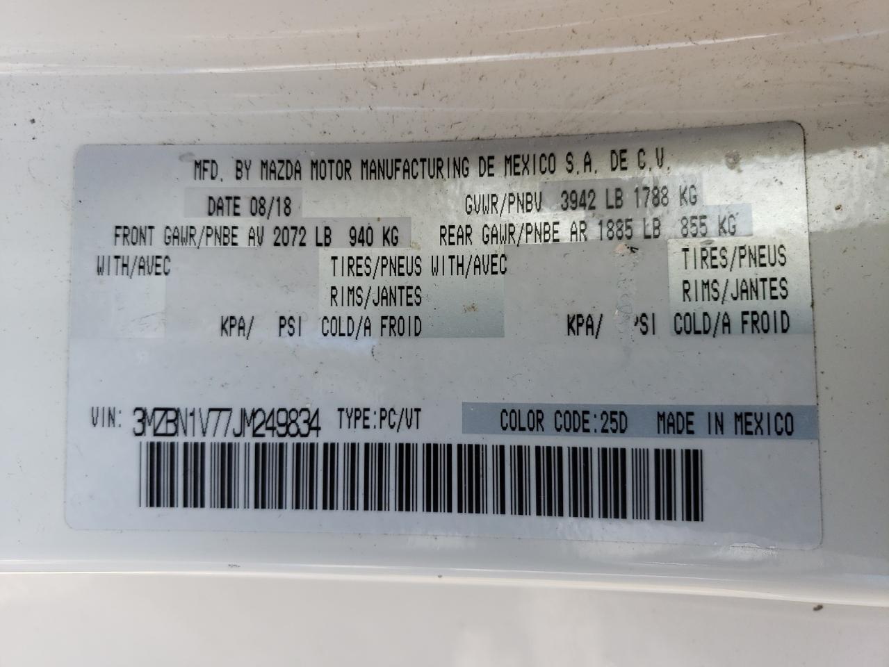 3MZBN1V77JM249834 2018 Mazda 3 Touring