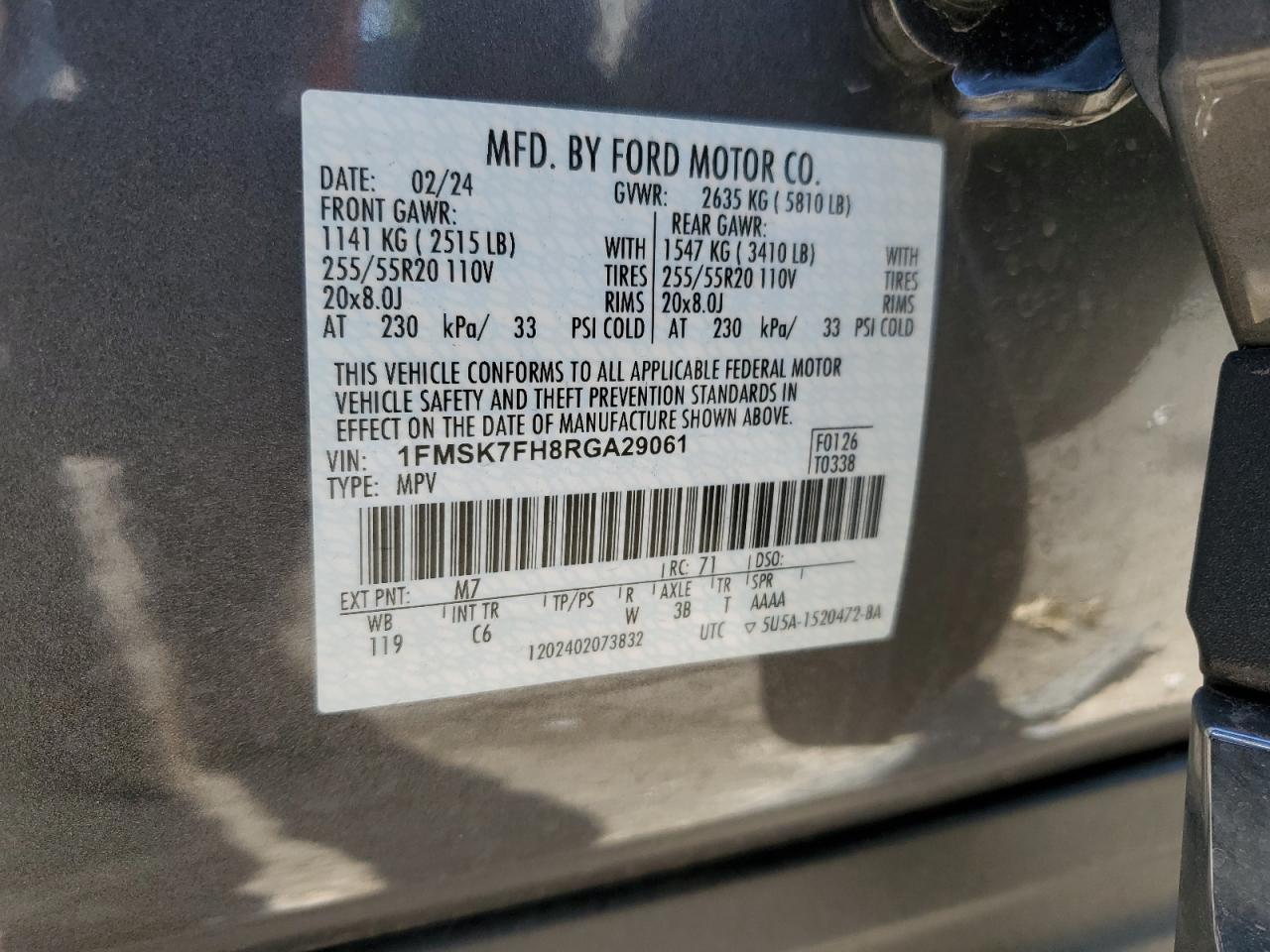 1FMSK7FH8RGA29061 2024 Ford Explorer Limited 1FMSK7FH8RGA29061 2024 Ford Explorer Limited