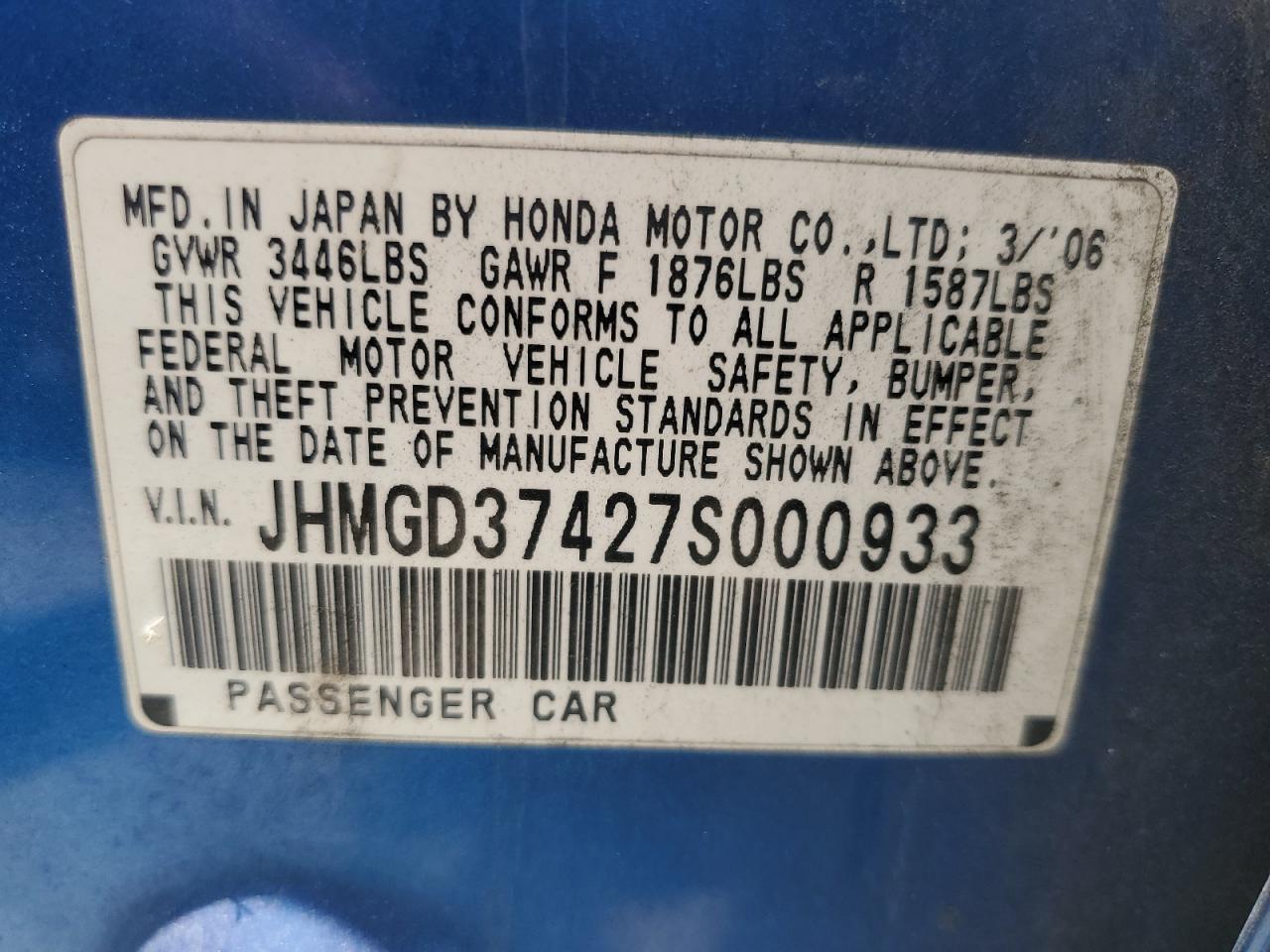 JHMGD37427S000933 2007 Honda Fit