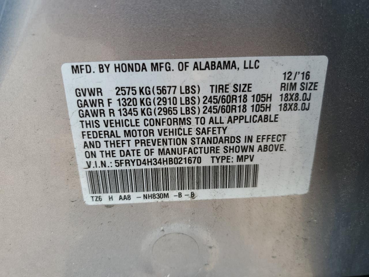 5FRYD4H34HB021670 2017 Acura Mdx