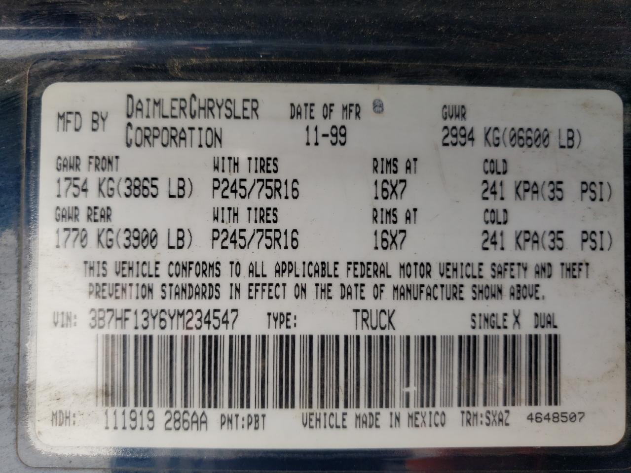 3B7HF13Y6YM234547 2000 Dodge Ram 1500
