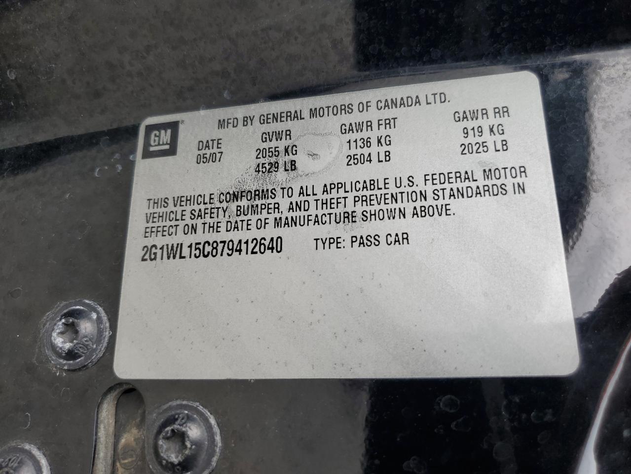 2G1WL15C879412640 2007 Chevrolet Monte Carlo Ss