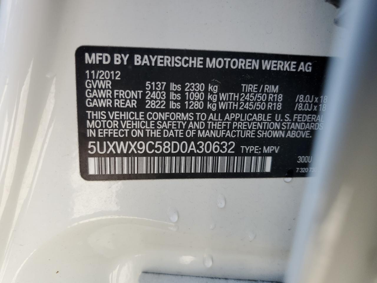 5UXWX9C58D0A30632 2013 BMW X3 xDrive28I