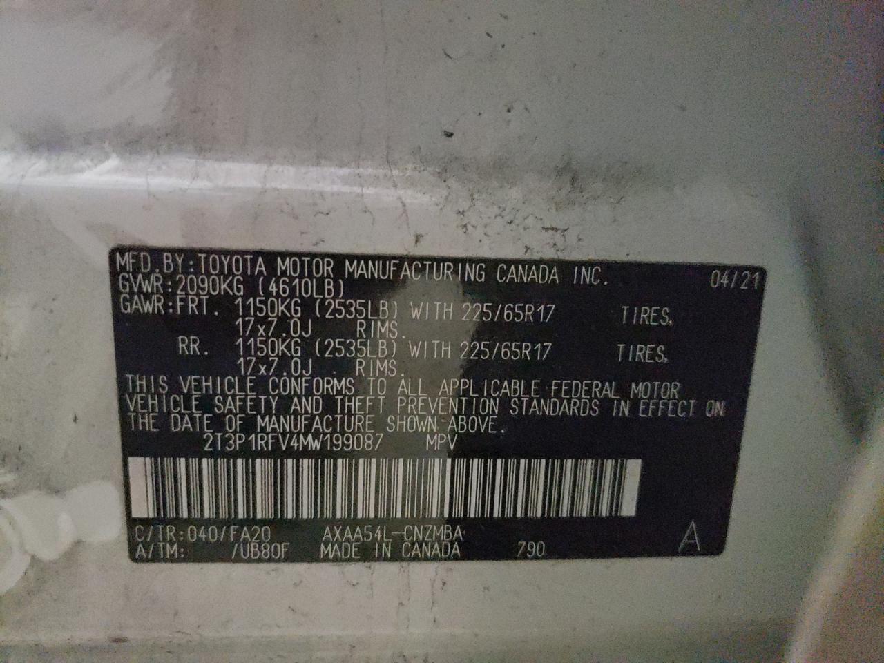 2T3P1RFV4MW199087 TOYOTA RAV4 2021