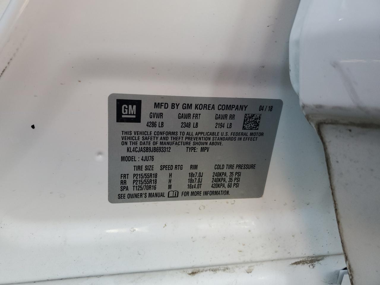 KL4CJASB9JB693312 2018 Buick Encore Preferred