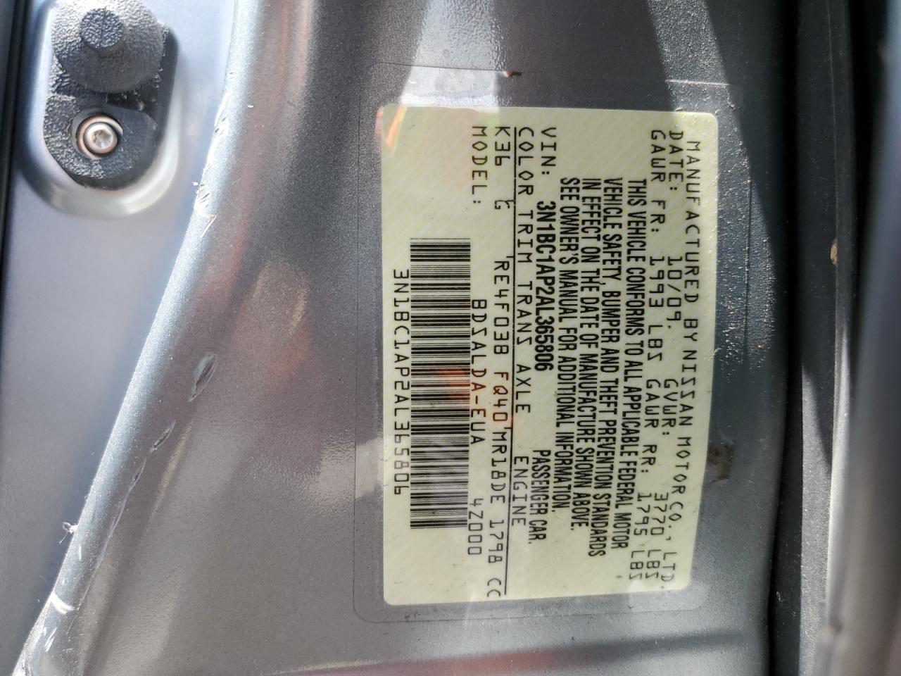 3N1BC1AP2AL365806 2010 Nissan Versa S