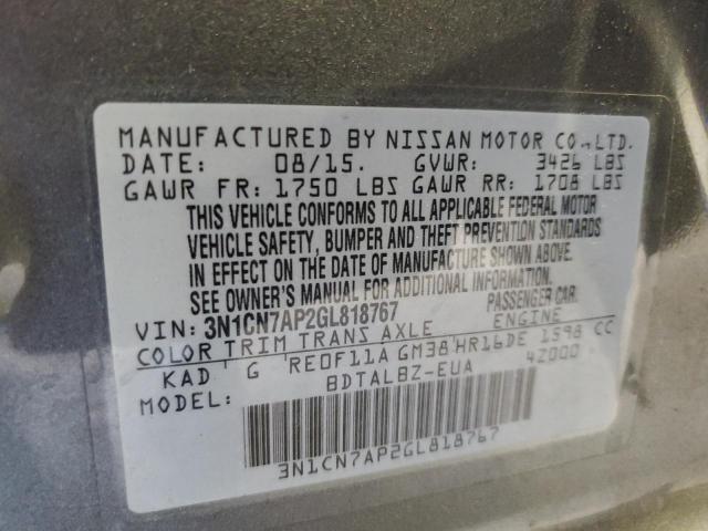 2016 Nissan Versa S VIN: 3N1CN7AP2GL818767 Lot: 60854444