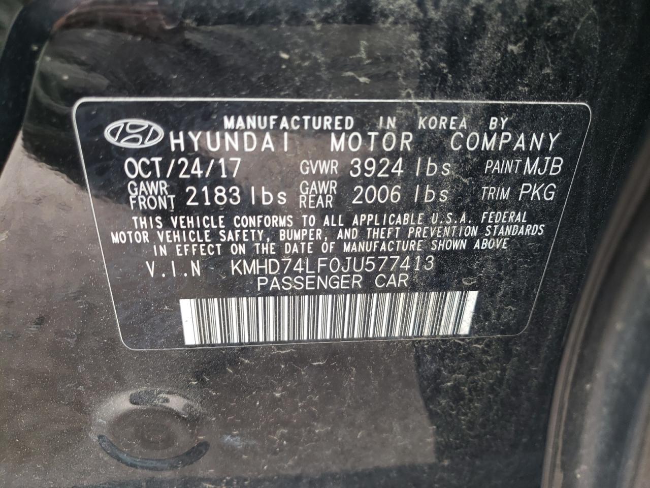 2018 Hyundai Elantra Se vin: KMHD74LF0JU577413