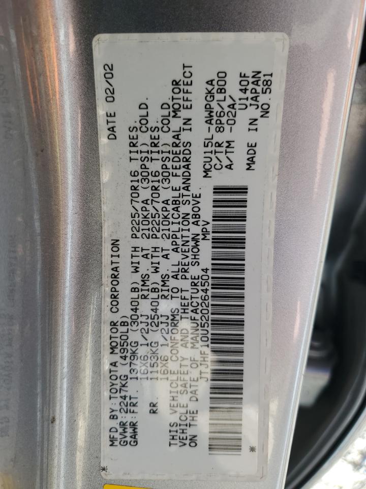 JTJHF10U520264504 2002 Lexus Rx 300