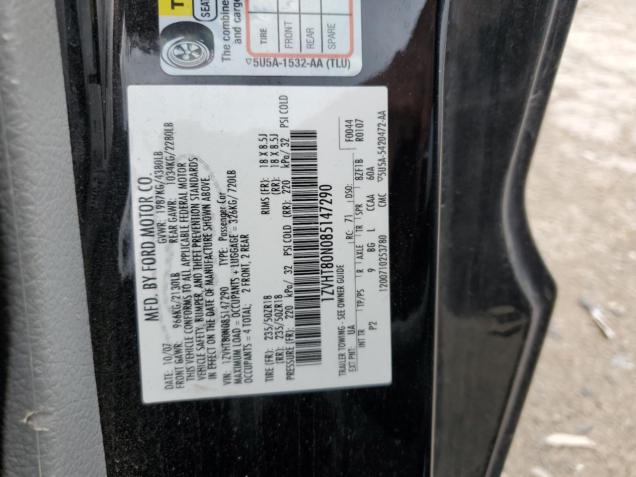 1ZVHT80N085147290 2008 Ford Mustang