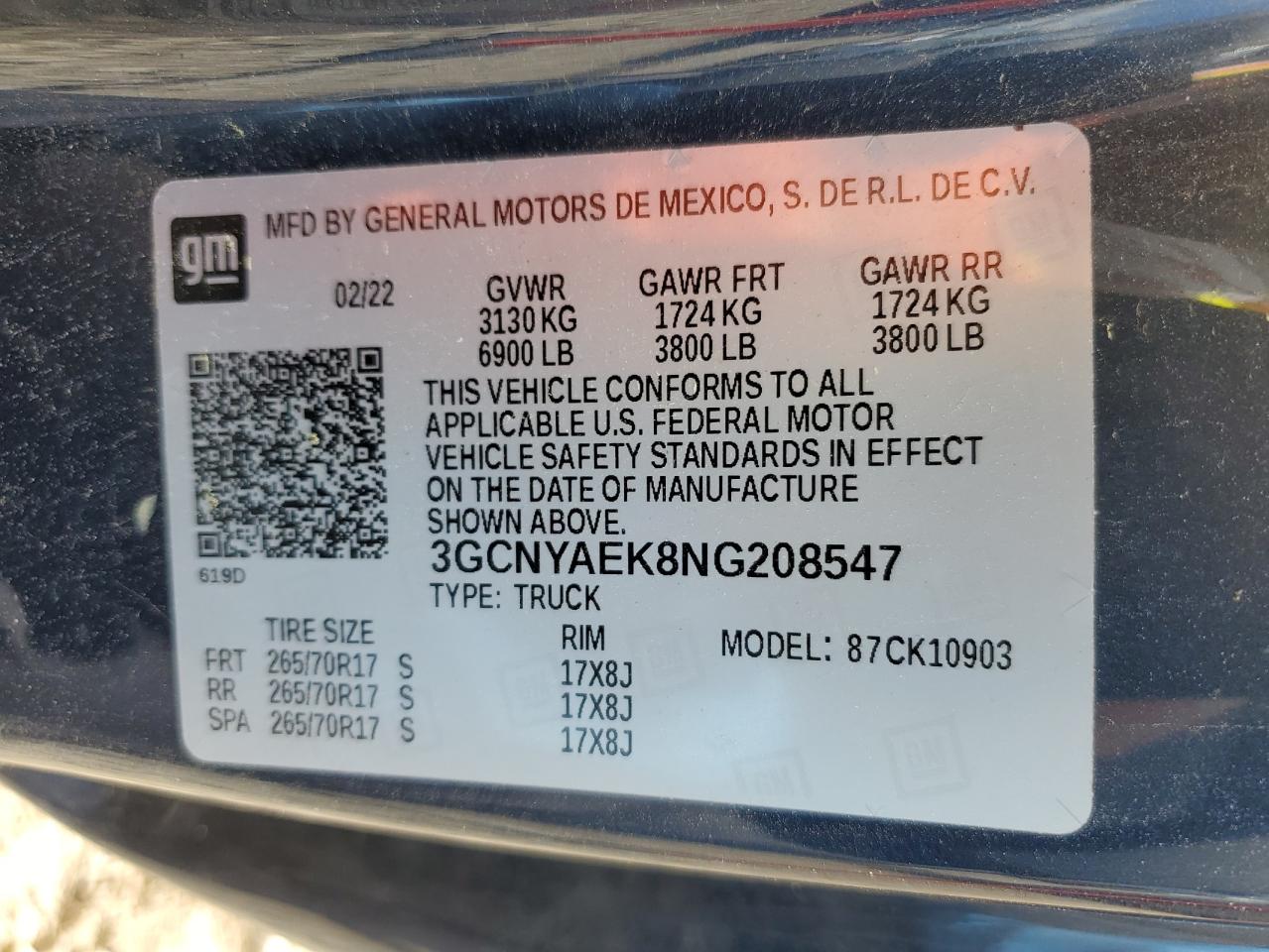 3GCNYAEK8NG208547 CHEVROLET All Models 2022