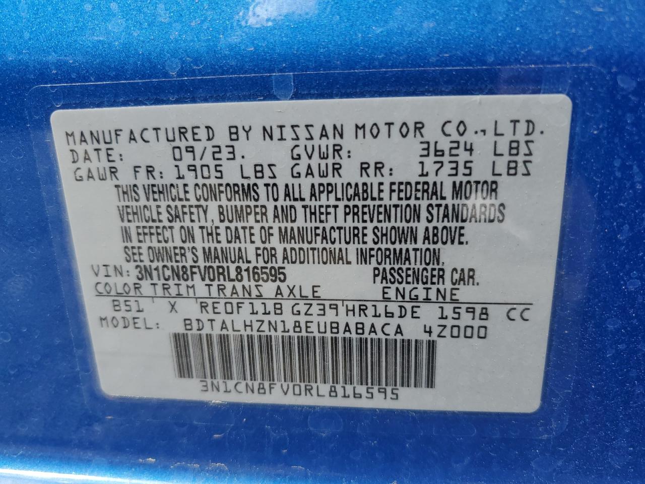 3N1CN8FV0RL816595 2024 Nissan Versa Sr