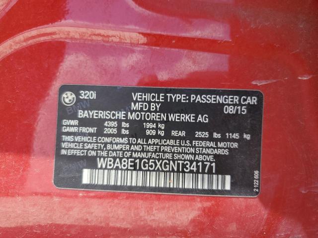 2016 BMW 320 I VIN: WBA8E1G5XGNT34171 Lot: 58165854