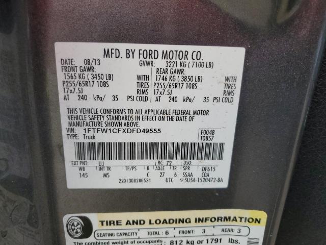 2013 Ford F150 Supercrew VIN: 1FTFW1CFXDFD49555 Lot: 59715774