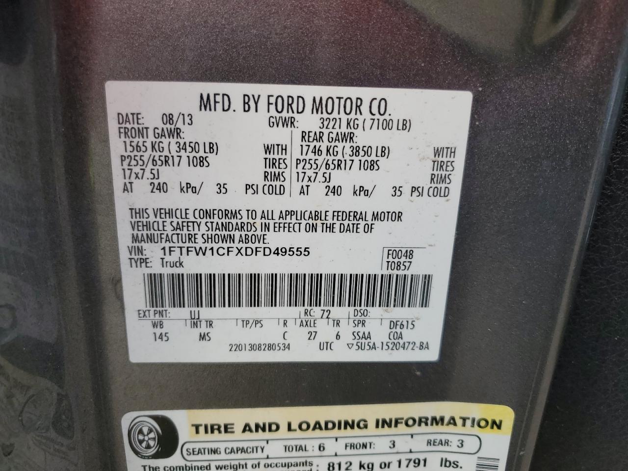 1FTFW1CFXDFD49555 2013 Ford F150 Supercrew