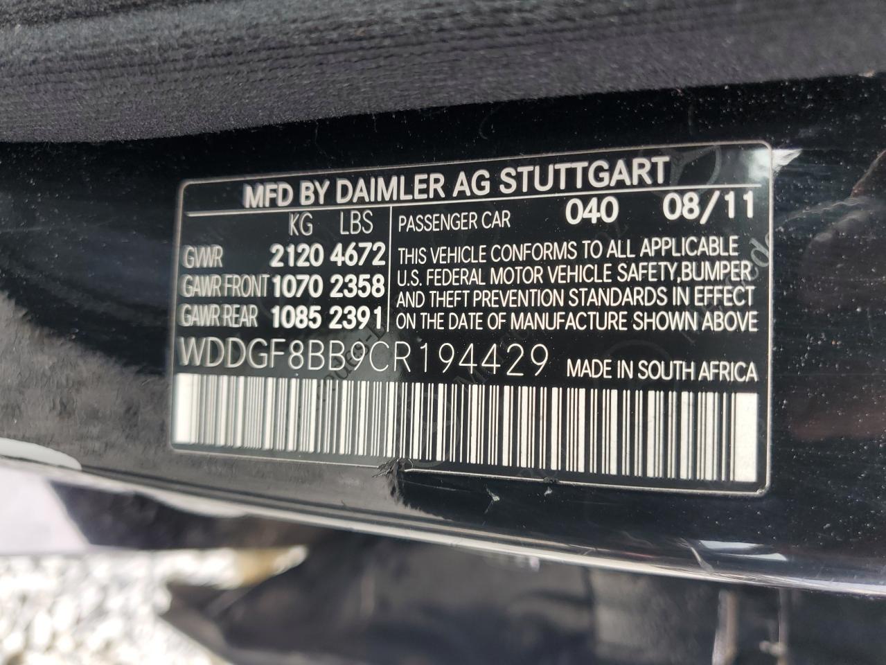 WDDGF8BB9CR194429 2012 Mercedes-Benz C 300 4Matic