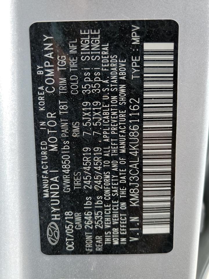 KM8J3CAL4KU861162 2019 Hyundai Tucson Limited