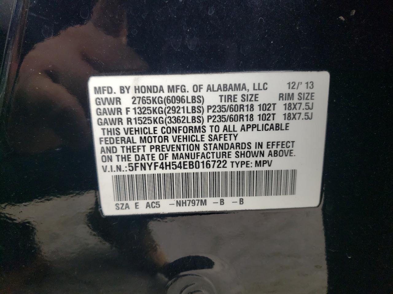 5FNYF4H54EB016722 2014 Honda Pilot Exl