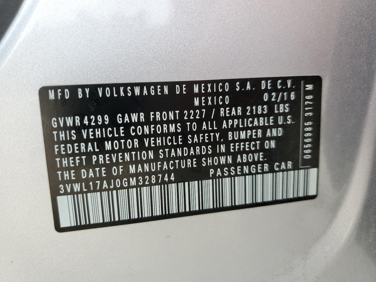 3VWL17AJ0GM328744 2016 Volkswagen Jetta Sel