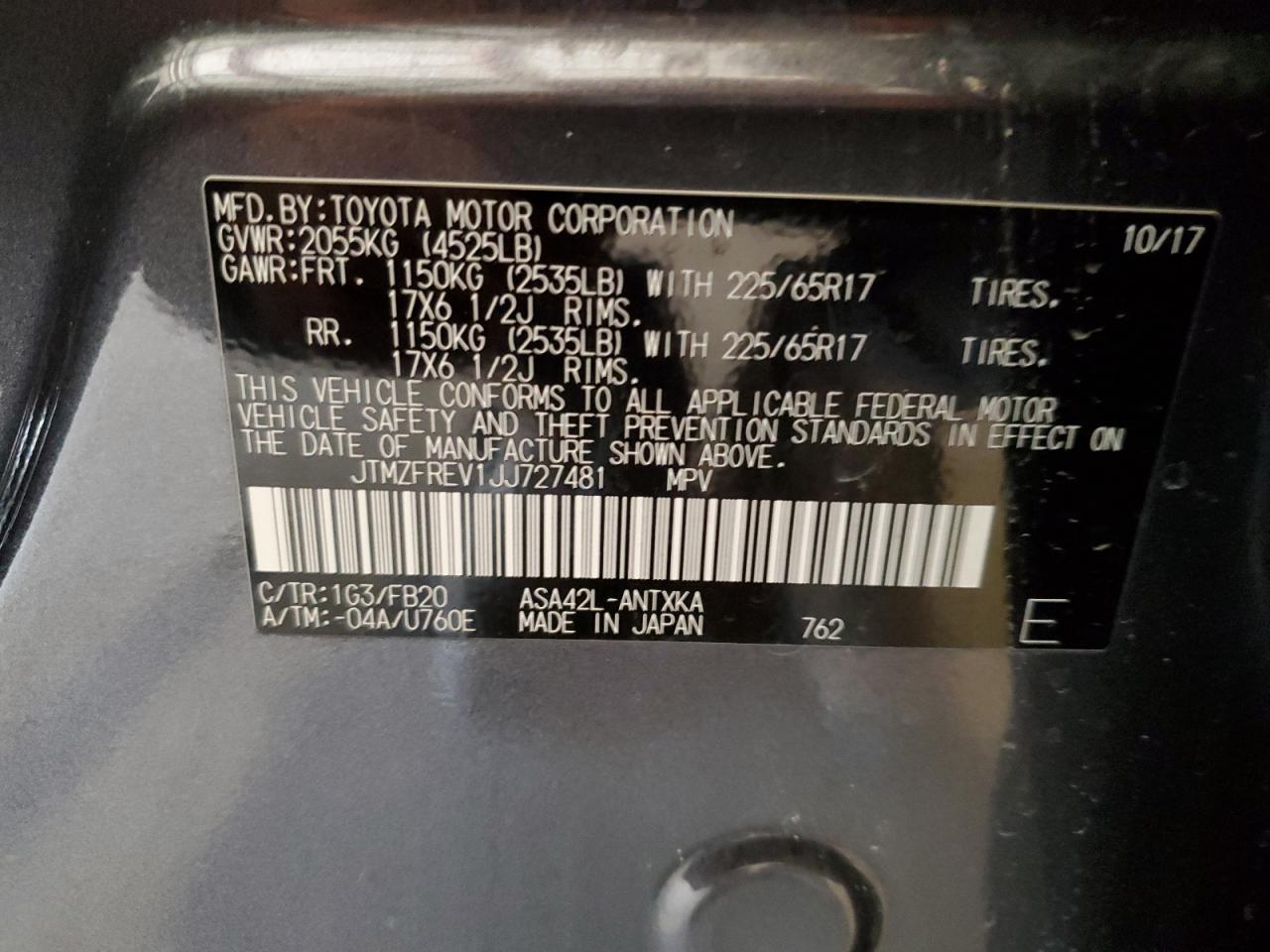 JTMZFREV1JJ727481 TOYOTA RAV4 2018