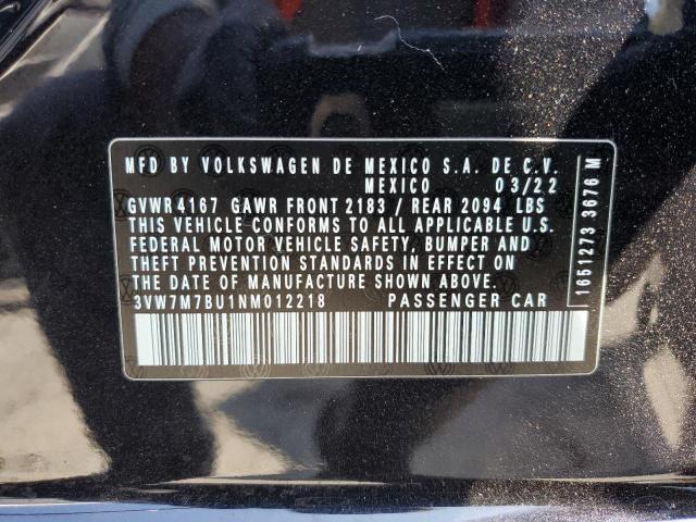 2022 Volkswagen Jetta Se VIN: 3VW7M7BU1NM012218 Lot: 59174164