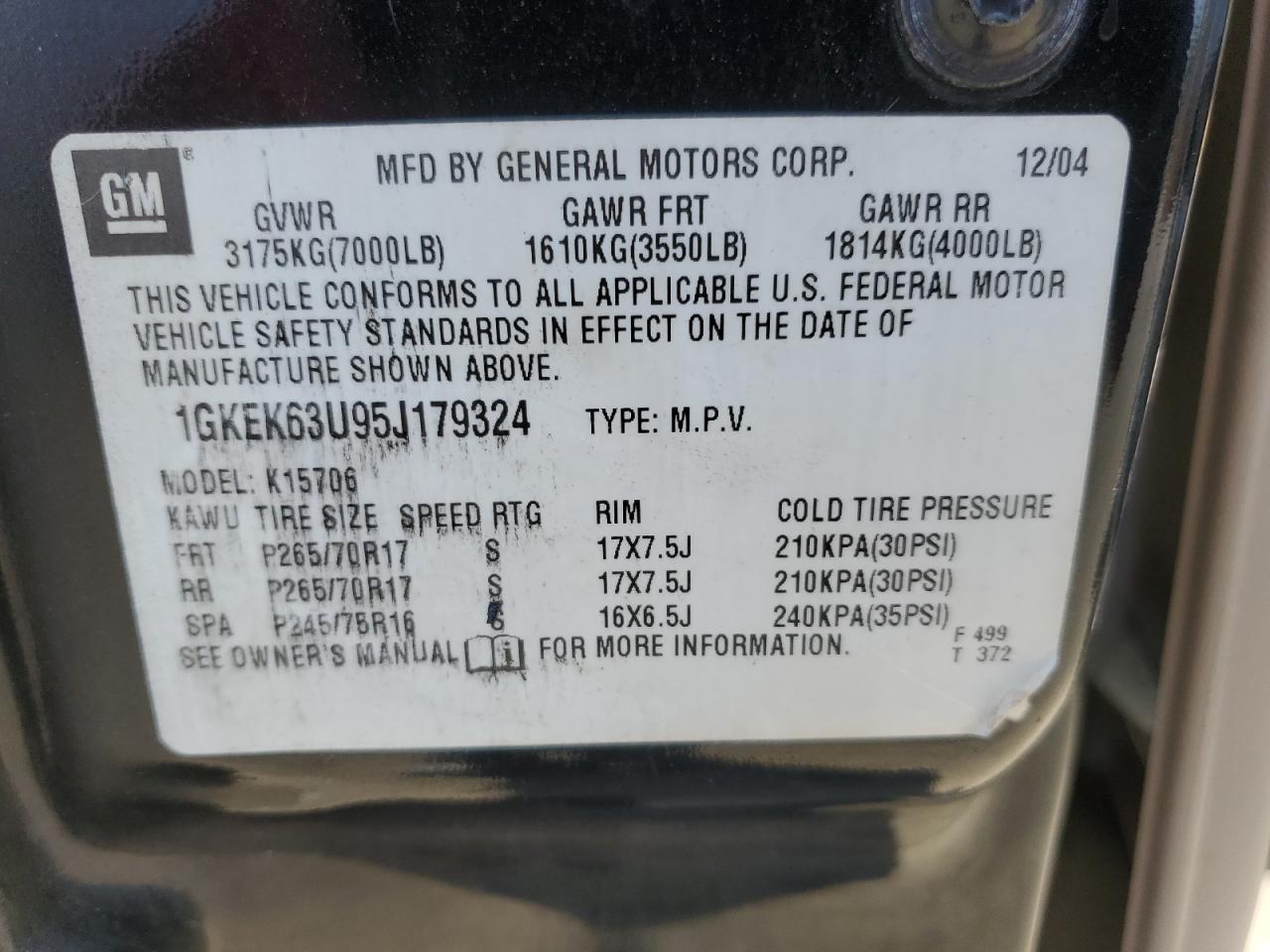 1GKEK63U95J179324 2005 GMC Yukon Denali