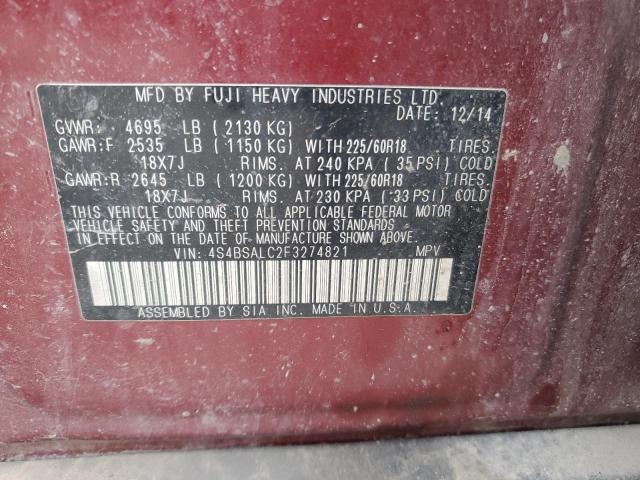 2015 Subaru Outback 2.5I Limited VIN: 4S4BSALC2F3274821 Lot: 59081464