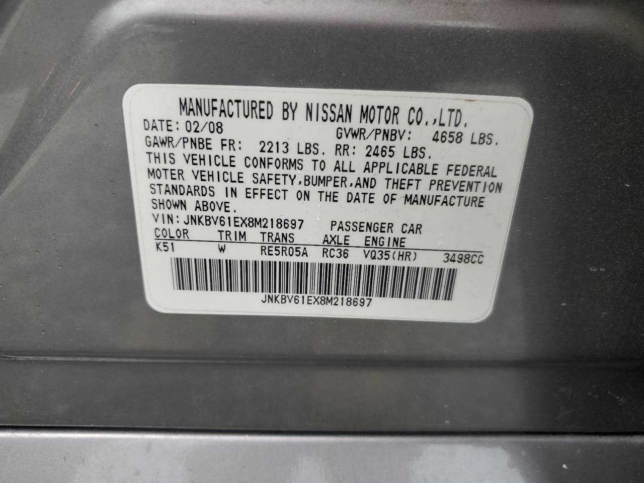 JNKBV61EX8M218697 2008 Infiniti G35