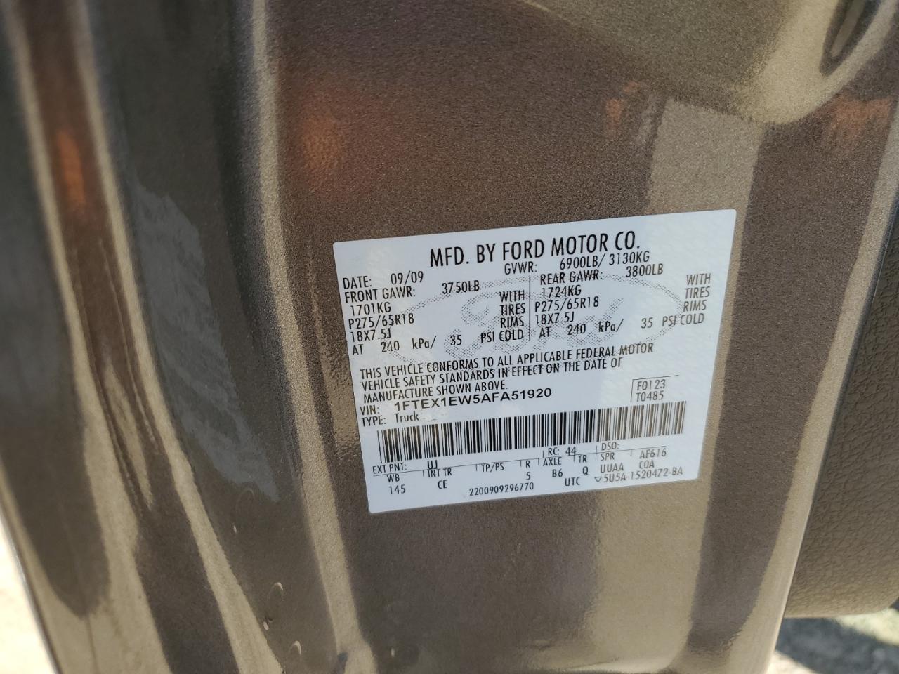 1FTEX1EW5AFA51920 2010 Ford F150 Super Cab