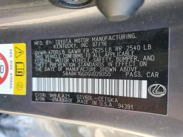 2016 Lexus Es 350 VIN: 58ABK1GG0GU029355 Lot: 58320284