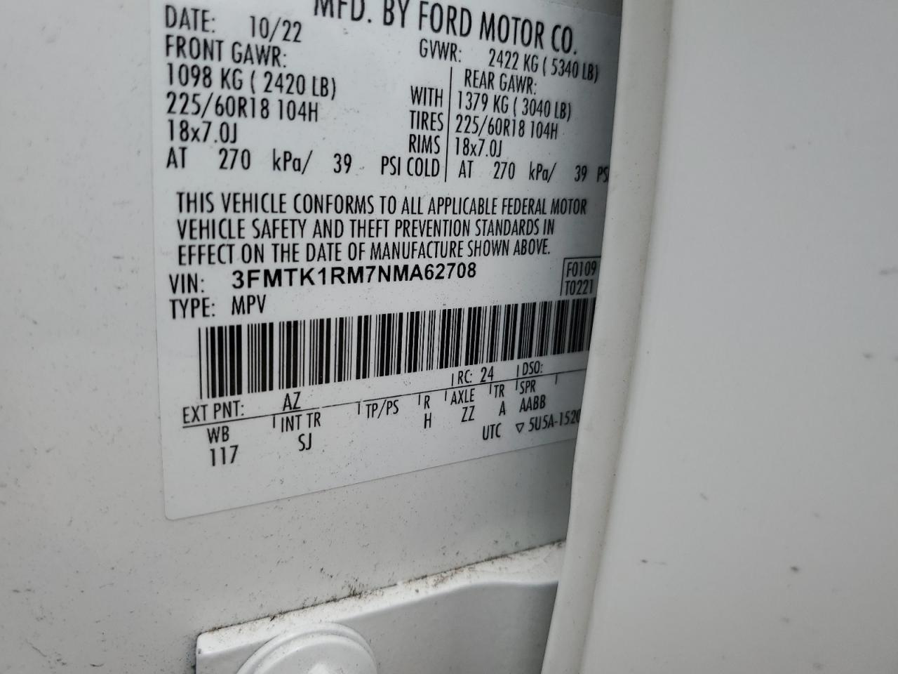 3FMTK1RM7NMA62708 2022 Ford Mustang Mach-E Select