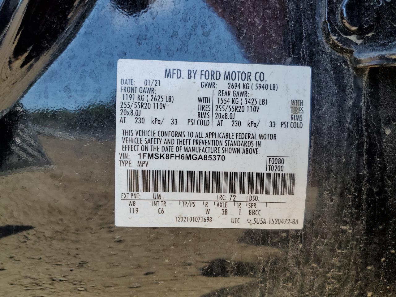 1FMSK8FH6MGA85370 2021 Ford Explorer Limited